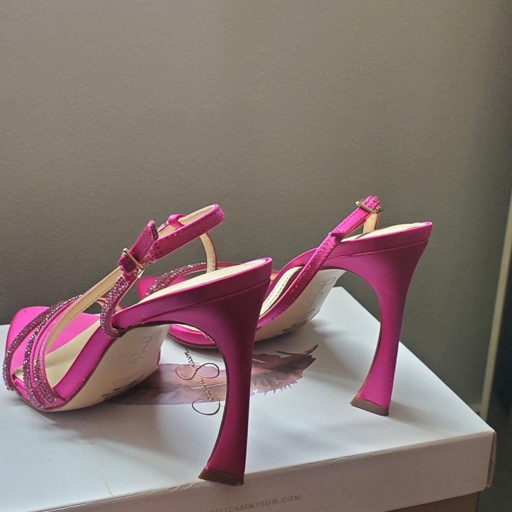 Jessica Simpson Hot Pink Rhinestone Strap Stiletto Sandals - Picture 4 of 4